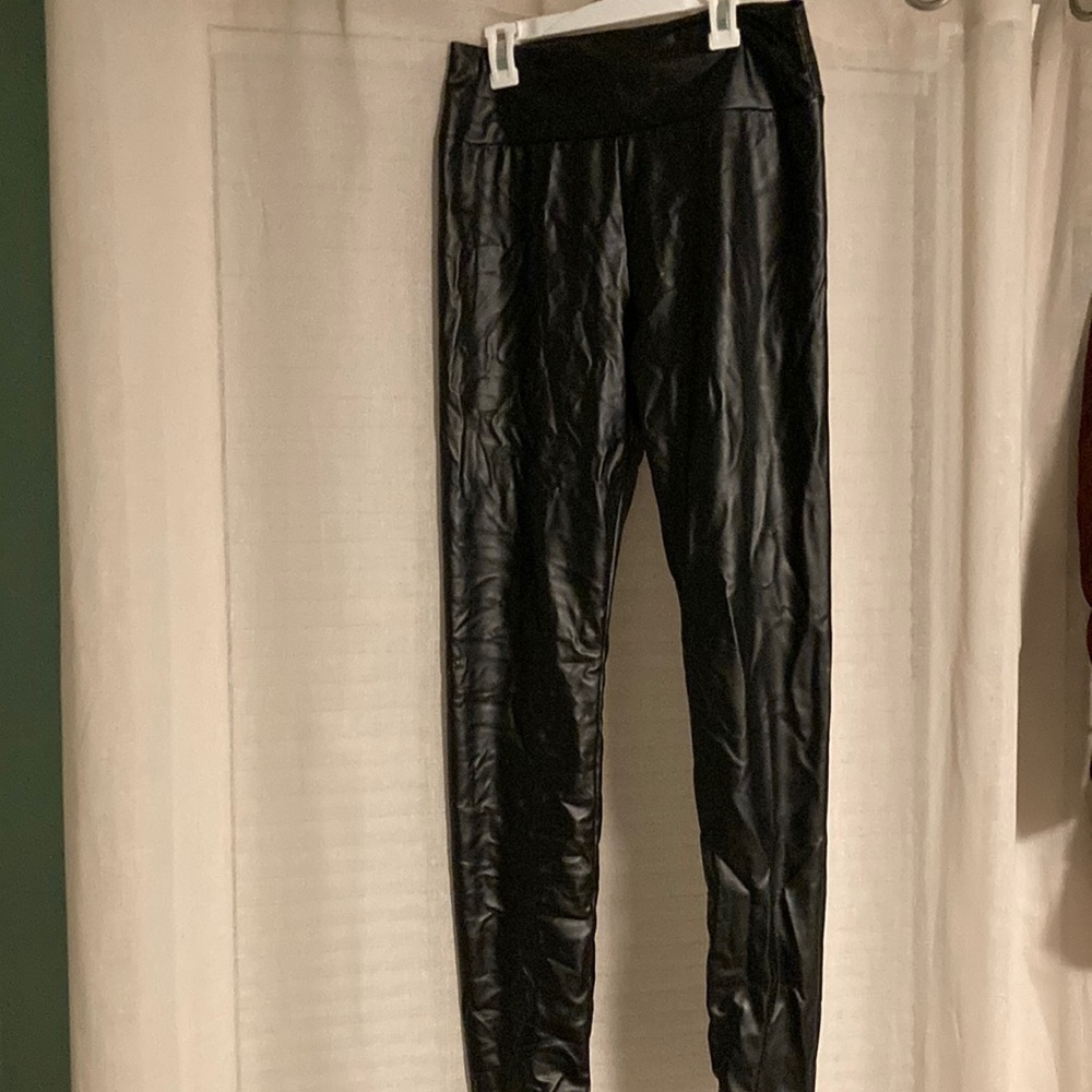 Faux leather leggings. Black. Wide waist band.